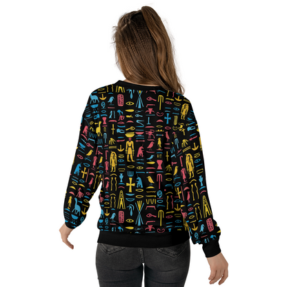 Neon Hieroglyphics Sweatshirts - Colorful Symbols Sweater - Unisex Sweatshirts - Nice Sweater