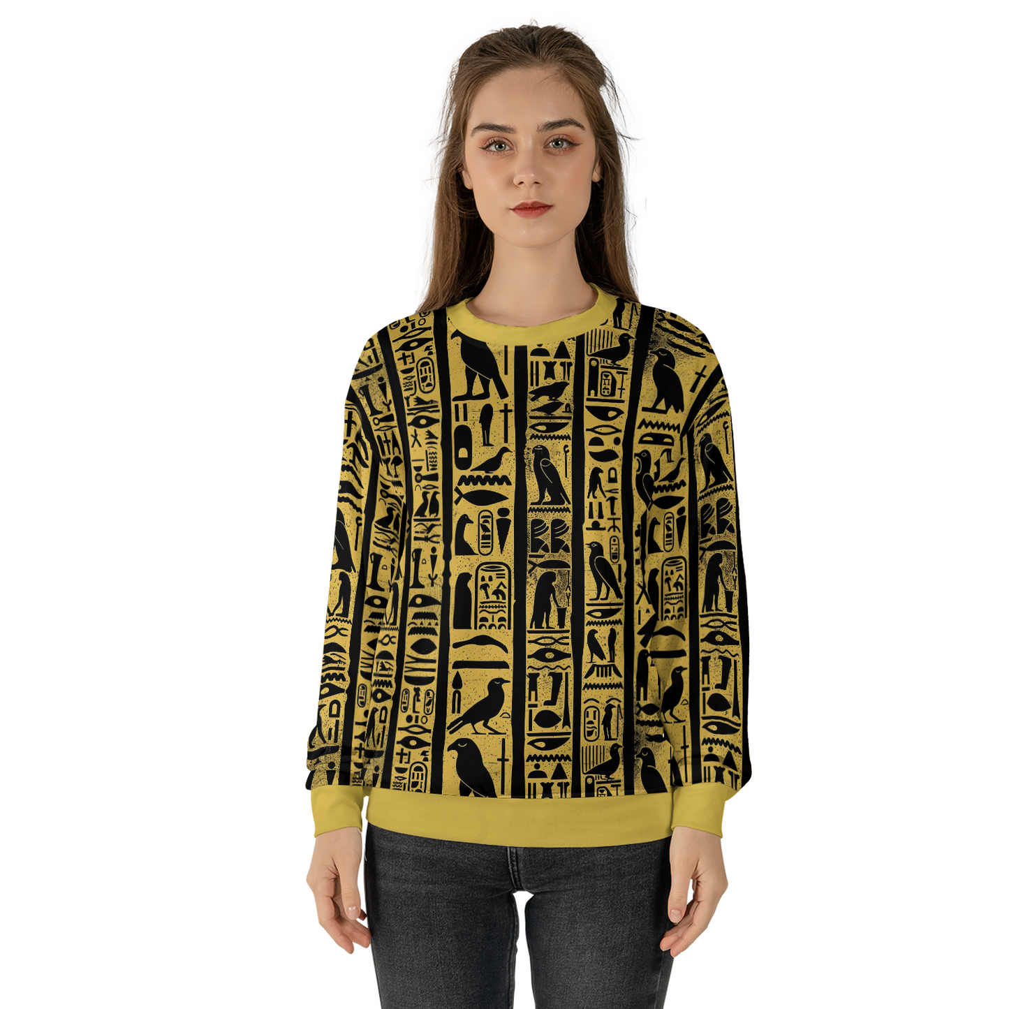 Golden Cartouche Sweatshirts - Sacred Hieroglyphs Sweater - Dressy Sweatshirts - Nice Sweater