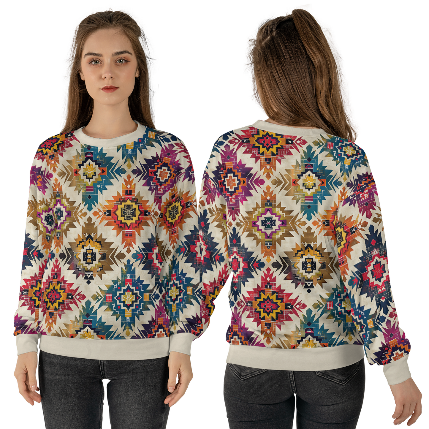 Aztec Diamond Sweatshirts - Boho Geometric Sweater - Dressy Sweatshirts - Nice Sweater