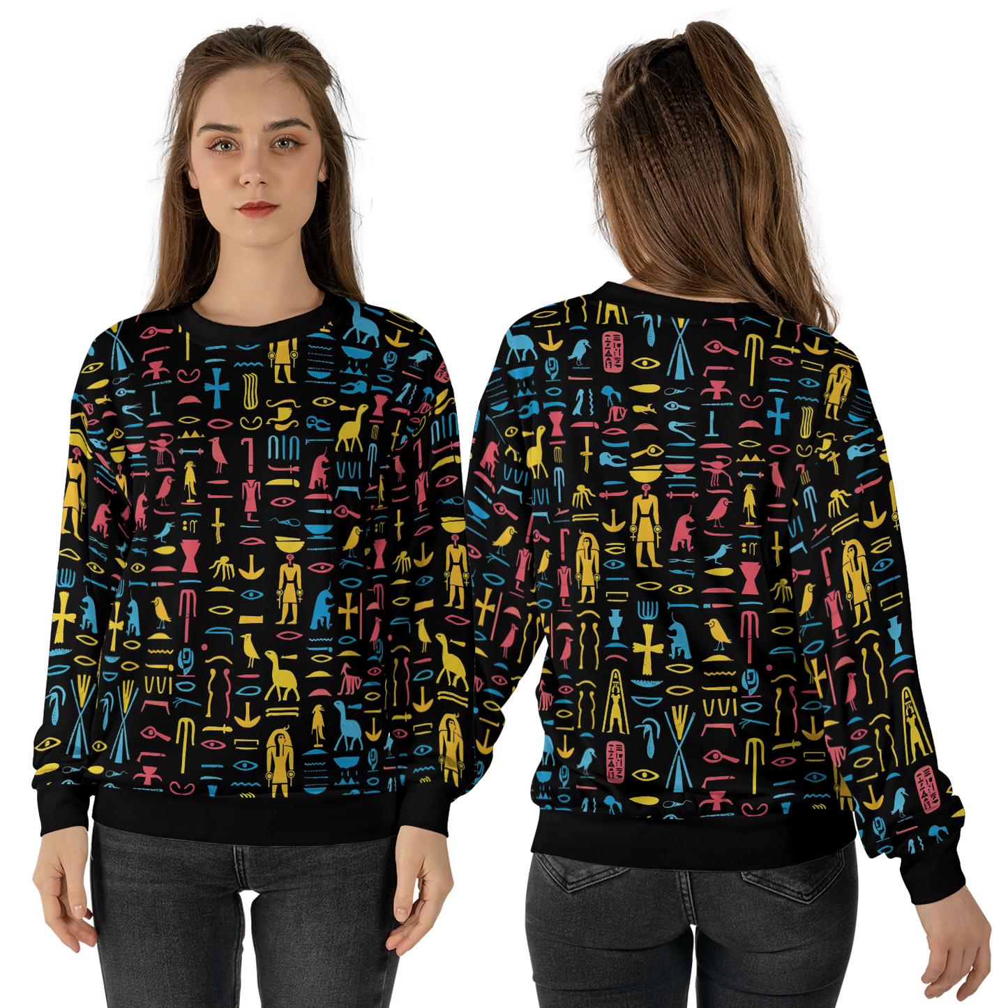 Neon Hieroglyphics Sweatshirts - Colorful Symbols Sweater - Unisex Sweatshirts - Nice Sweater