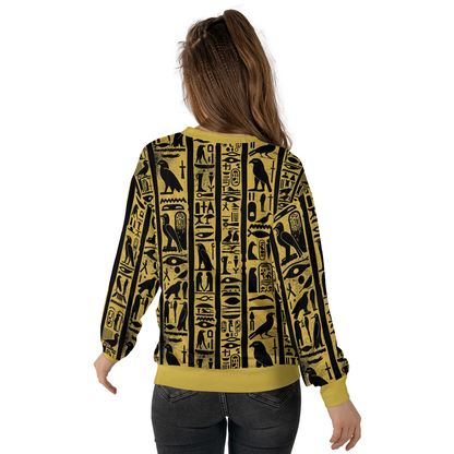 Golden Cartouche Sweatshirts - Sacred Hieroglyphs Sweater - Dressy Sweatshirts - Nice Sweater