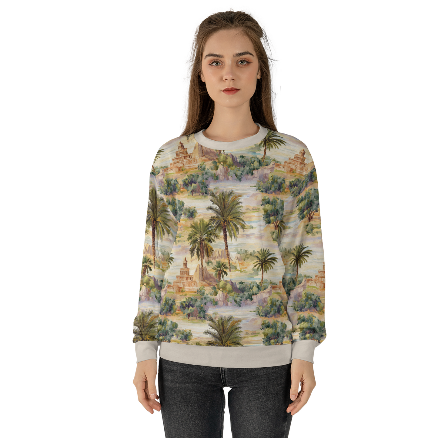 Oasis Landscape Sweatshirts - Ancient Temple Sweater - Nice Sweatshirts - Unisex Sweater