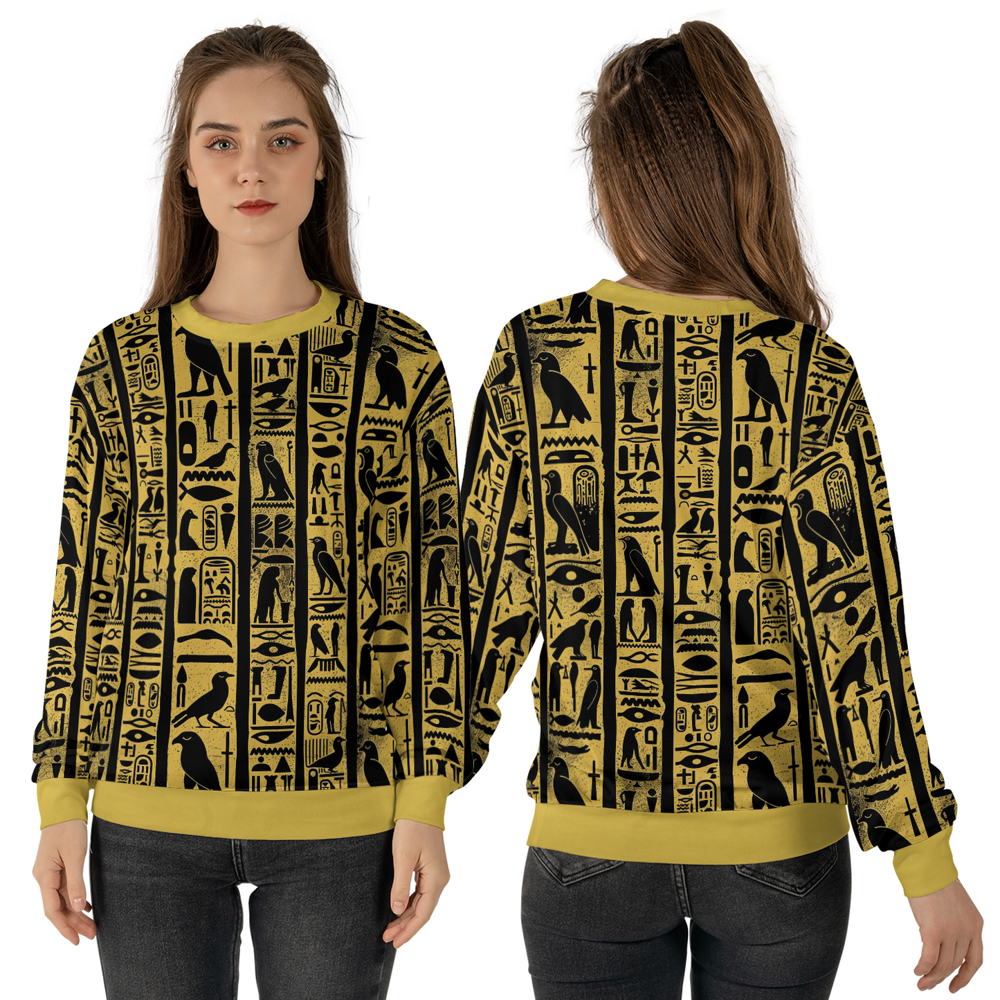 Golden Cartouche Sweatshirts - Sacred Hieroglyphs Sweater - Dressy Sweatshirts - Nice Sweater