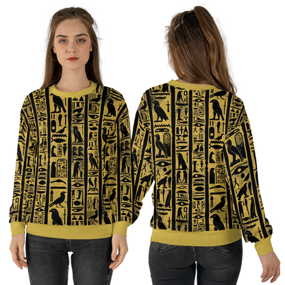 Golden Cartouche Sweatshirts - Sacred Hieroglyphs Sweater - Dressy Sweatshirts - Nice Sweater