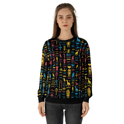 Neon Hieroglyphics Sweatshirts - Colorful Symbols Sweater - Unisex Sweatshirts - Nice Sweater