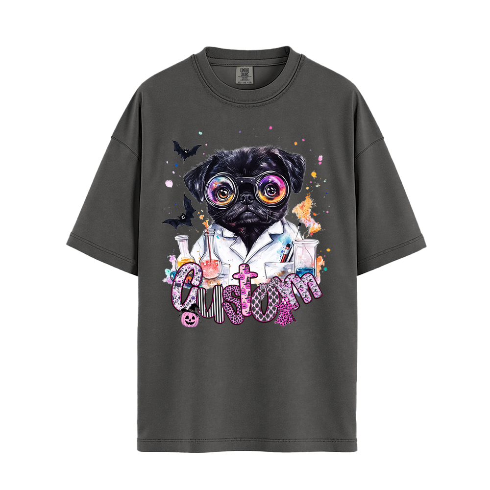 Personalised Customised Shirt - Mad Scientist Pug Halloween - Outfit For Men - Unisex Clothing - Unisex T-Shirt