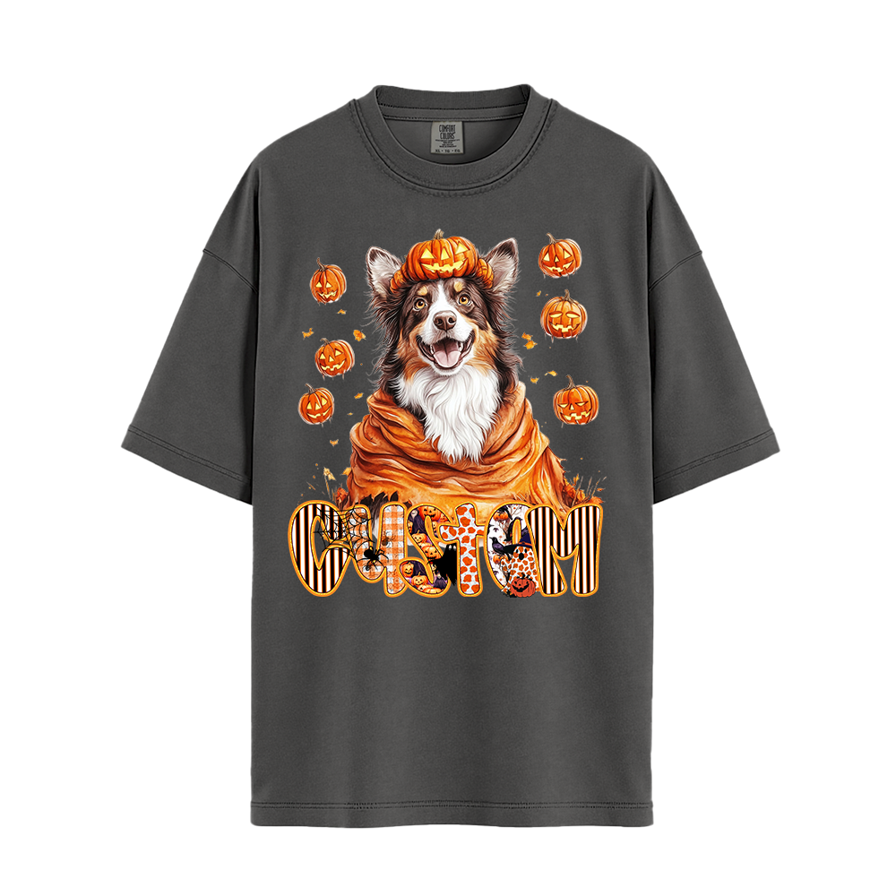 Customised Shirt - Pumpkin Patch Aussie Dog - Casual Wear For Men - Unisex Clothing - Unisex T-Shirt