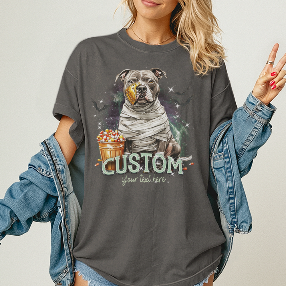 Personalised Shirt - Mummy Pitbull Dog Halloween - Clothing For Men - Cool T-Shirt - Unisex T-Shirt