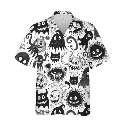 Doodle Monster Party - Guys Hawaiian Shirts - Beach Shirt For Men