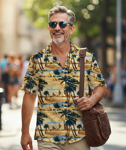 Desert Oasis Pyramid & Palm Hawaiian Shirt - Sahara Sands Aloha
